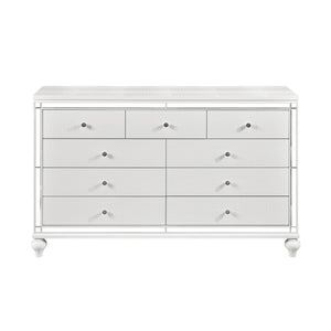 English Elm Glamorous Metallic White Alonza Dresser 9-Drawer with Embossed Alligator Texture, Inlay Mirror Accents B011133816
