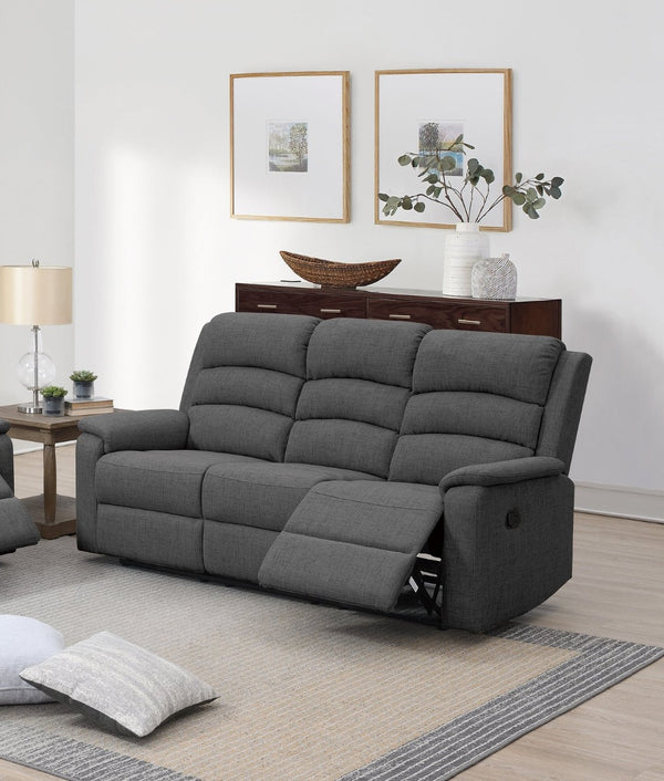 English Elm 3pc Reclining Living Room Set Sofa Loveseat Burlap Fabric Vertical Tufted Dark Gray B011S02374