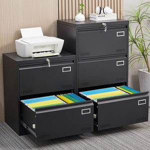 English Elm 2 Drawer Locking Metal File Cabinet Matte Black Powder Coat for Modern Home Office W1247P160450