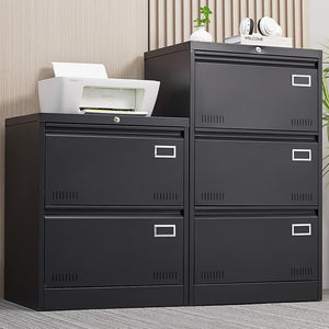 English Elm 2 Drawer Locking Metal File Cabinet Matte Black Powder Coat for Modern Home Office W1247P160450