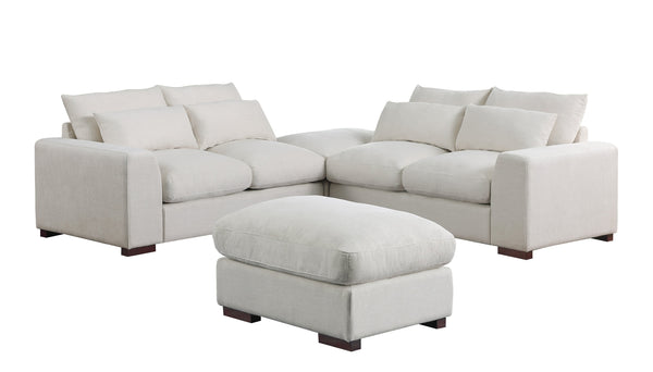 English Elm RP-Tatman Beige Linen Blend Sectional with 2 Ottomans, Block Legs, Foam Cushions & 4 Toss Pillows B102P405634