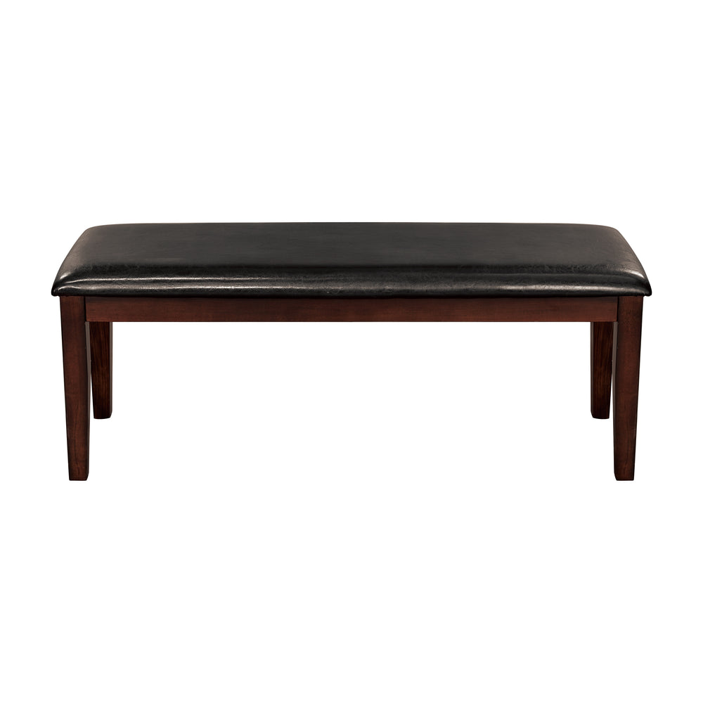 English Elm Classic Cherry Finish Wood Frame Bench with Dark Brown Faux Leather Seat, 48" Dining Accent Seat B011133815