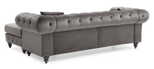 English Elm Nola Dark Gray Velvet Sofa Chaise Without Ottoman — Tufted MicroSuede, Chrome Nailhead Trim, Durable Frame B078S00007