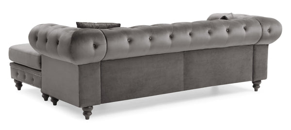English Elm Nola Dark Gray Velvet Sofa Chaise Without Ottoman — Tufted MicroSuede, Chrome Nailhead Trim, Durable Frame B078S00007