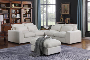 English Elm RP-Tatman Beige Linen Blend Sectional with 2 Ottomans, Block Legs, Foam Cushions & 4 Toss Pillows B102P405634