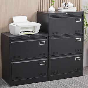 English Elm 2 Drawer Locking Metal File Cabinet Matte Black Powder Coat for Modern Home Office W1247P160450