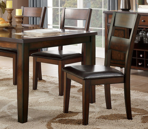 English Elm Cherry Finish 6-Piece Dining Set With Draw Leaf Table, Bench & Faux Leather Upholstered Chairs B011S00571