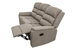 English Elm Modern Light Brown Burlap Fabric 3-Seater Manual Recliner Sofa — Padded Headrests, Armrests, Cozy Comfort B011133848