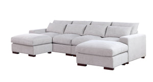 English Elm Tatman Linen Blend Sectional with Block Legs and 4 Toss Pillows—Plush Foam Seats, Easy Assembly Light Gray B102S00020