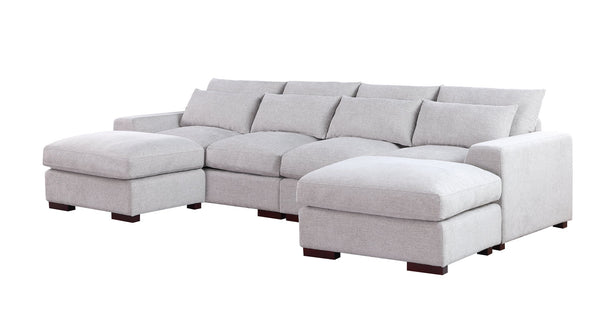 English Elm Tatman Linen Blend Sectional with Block Legs and 4 Toss Pillows—Plush Foam Seats, Easy Assembly Light Gray B102S00020