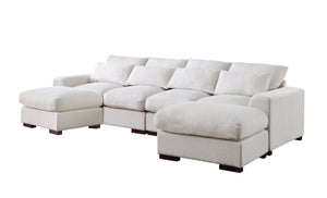 English Elm Tatman Linen Blend Sectional with Block Legs and 4 Toss Pillows—Plush Foam Seats, Easy Assembly Beige B102S00021