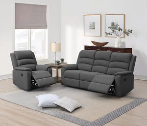 English Elm Modern Vertically Tufted Sofa and Recliner Set Burlap Fabric for Living Rooms B011S02376