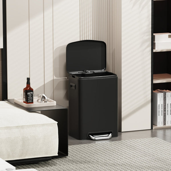 English Elm 13 13 Gallon Kitchen Foot Pedal Trash Can with Soft Close Lid, Rectangular Stainless Steel Bin for Neat Home Black W1550122450