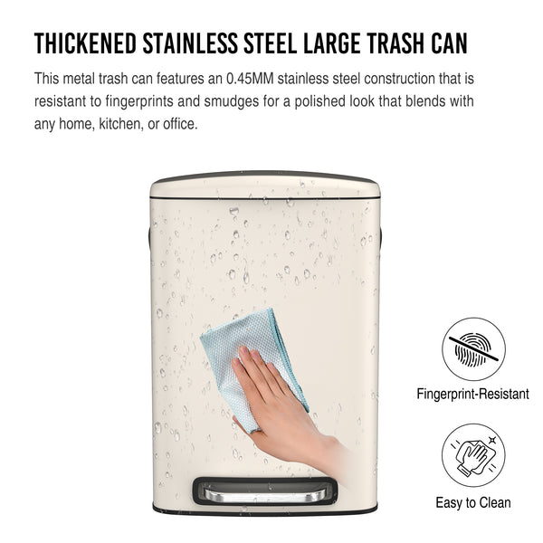 English Elm 13 13 Gallon Kitchen Foot Pedal Trash Can with Soft Close Lid, Rectangular Stainless Steel Bin for Neat Home White W1550122451