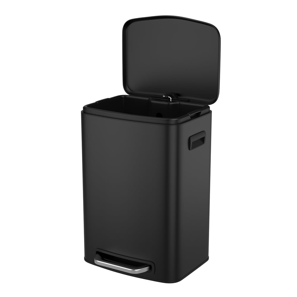 English Elm 13 13 Gallon Kitchen Foot Pedal Trash Can with Soft Close Lid, Rectangular Stainless Steel Bin for Neat Home Black W1550122450