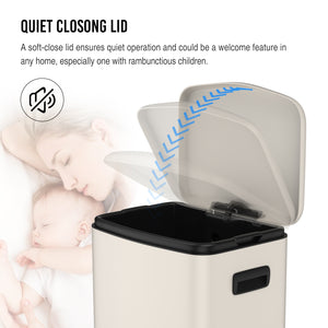 English Elm 13 13 Gallon Kitchen Foot Pedal Trash Can with Soft Close Lid, Rectangular Stainless Steel Bin for Neat Home White W1550122451