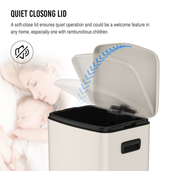 English Elm 13 13 Gallon Kitchen Foot Pedal Trash Can with Soft Close Lid, Rectangular Stainless Steel Bin for Neat Home White W1550122451