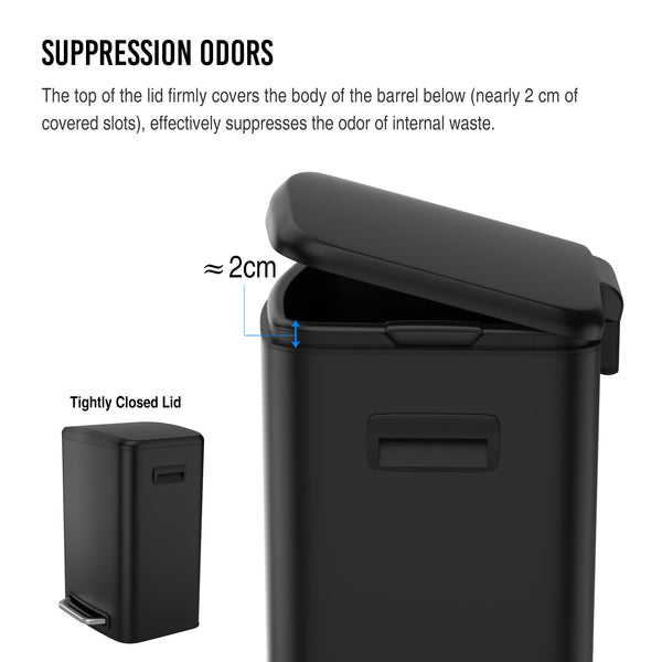 English Elm 13 13 Gallon Kitchen Foot Pedal Trash Can with Soft Close Lid, Rectangular Stainless Steel Bin for Neat Home Black W1550122450