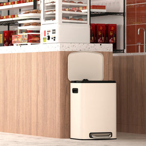 English Elm 13 13 Gallon Kitchen Foot Pedal Trash Can with Soft Close Lid, Rectangular Stainless Steel Bin for Neat Home White W1550122451