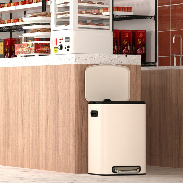 English Elm 13 13 Gallon Kitchen Foot Pedal Trash Can with Soft Close Lid, Rectangular Stainless Steel Bin for Neat Home White W1550122451