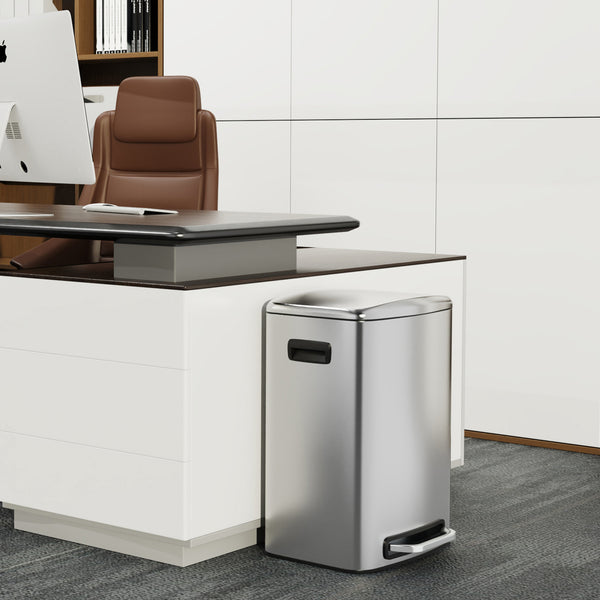 English Elm 13 13 Gallon Kitchen Foot Pedal Trash Can with Soft Close Lid, Rectangular Stainless Steel Bin for Neat Home Silver W1550122453