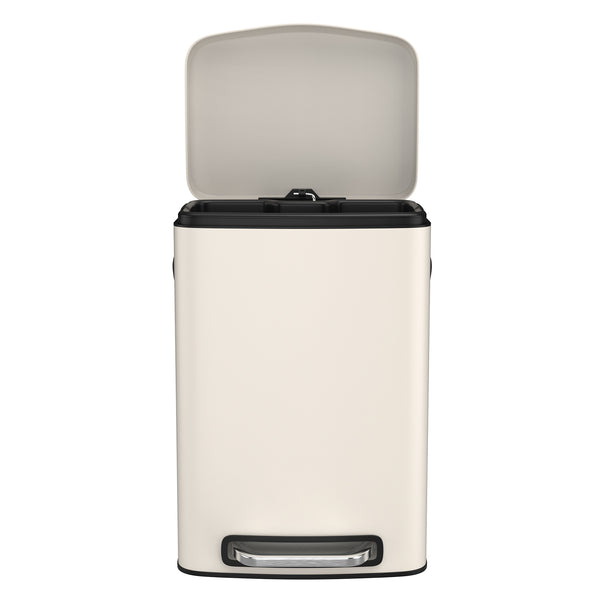 English Elm 13 13 Gallon Kitchen Foot Pedal Trash Can with Soft Close Lid, Rectangular Stainless Steel Bin for Neat Home White W1550122451