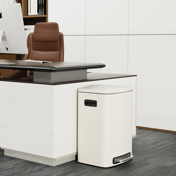 English Elm 13 13 Gallon Kitchen Foot Pedal Trash Can with Soft Close Lid, Rectangular Stainless Steel Bin for Neat Home White W1550122451