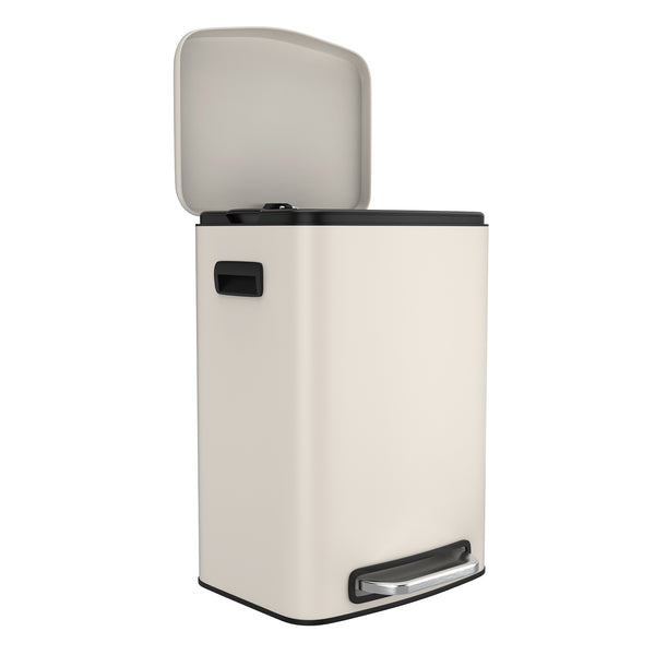 English Elm 13 13 Gallon Kitchen Foot Pedal Trash Can with Soft Close Lid, Rectangular Stainless Steel Bin for Neat Home White W1550122451