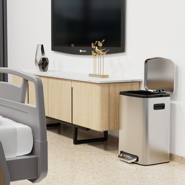 English Elm 13 13 Gallon Kitchen Foot Pedal Trash Can with Soft Close Lid, Rectangular Stainless Steel Bin for Neat Home Silver W1550122453