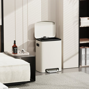 English Elm 13 13 Gallon Kitchen Foot Pedal Trash Can with Soft Close Lid, Rectangular Stainless Steel Bin for Neat Home White W1550122451