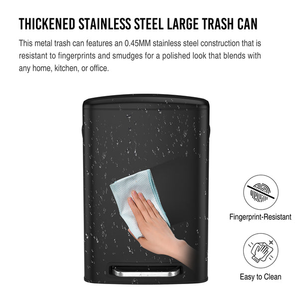 English Elm 13 13 Gallon Kitchen Foot Pedal Trash Can with Soft Close Lid, Rectangular Stainless Steel Bin for Neat Home Black W1550122450
