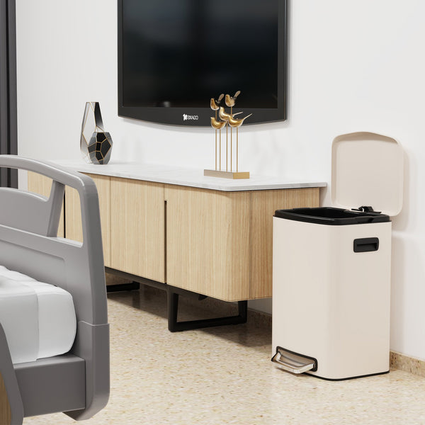 English Elm 13 13 Gallon Kitchen Foot Pedal Trash Can with Soft Close Lid, Rectangular Stainless Steel Bin for Neat Home White W1550122451