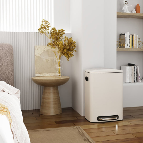 English Elm 13 13 Gallon Kitchen Foot Pedal Trash Can with Soft Close Lid, Rectangular Stainless Steel Bin for Neat Home White W1550122451