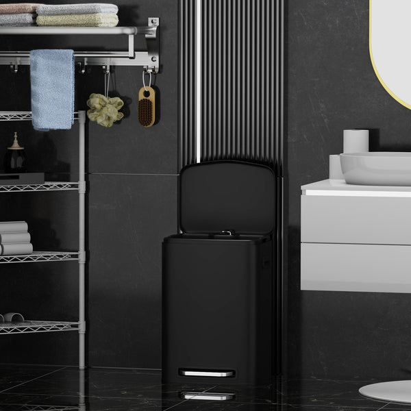 English Elm 13 13 Gallon Kitchen Foot Pedal Trash Can with Soft Close Lid, Rectangular Stainless Steel Bin for Neat Home Black W1550122450