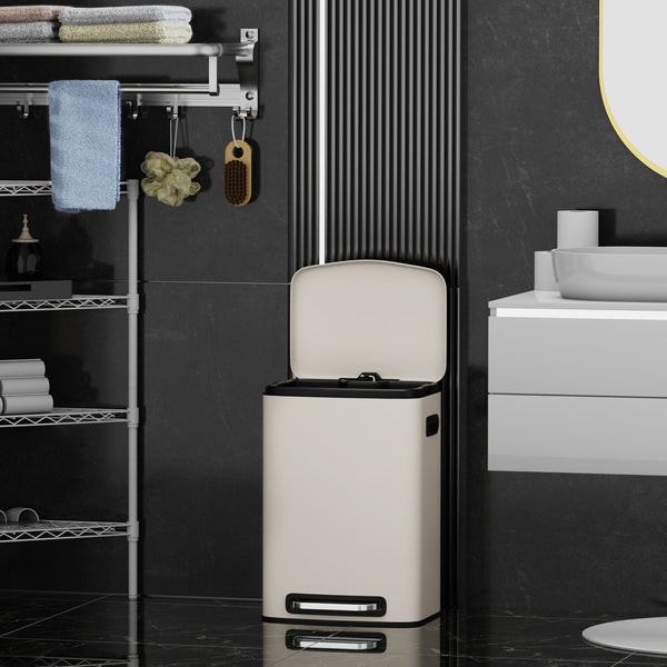 English Elm 13 13 Gallon Kitchen Foot Pedal Trash Can with Soft Close Lid, Rectangular Stainless Steel Bin for Neat Home White W1550122451