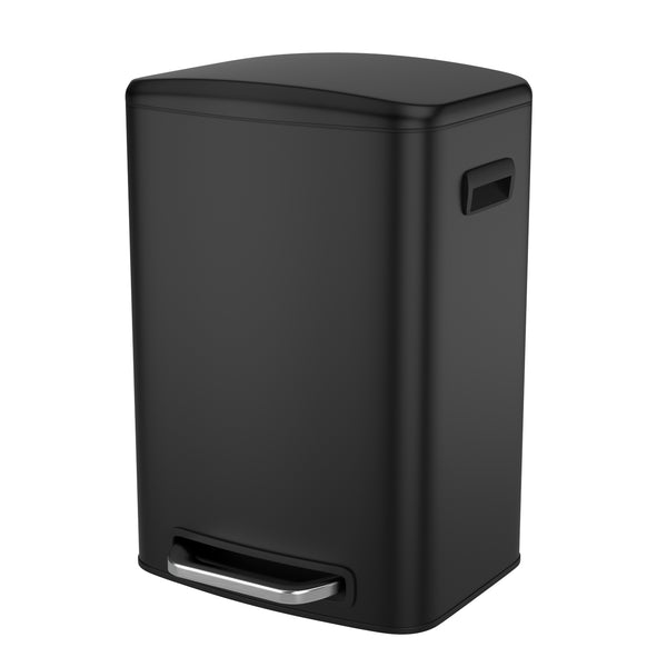 English Elm 13 13 Gallon Kitchen Foot Pedal Trash Can with Soft Close Lid, Rectangular Stainless Steel Bin for Neat Home Black W1550122450