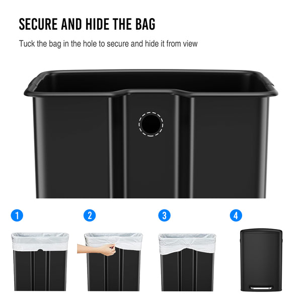 English Elm 13 13 Gallon Kitchen Foot Pedal Trash Can with Soft Close Lid, Rectangular Stainless Steel Bin for Neat Home Black W1550122450