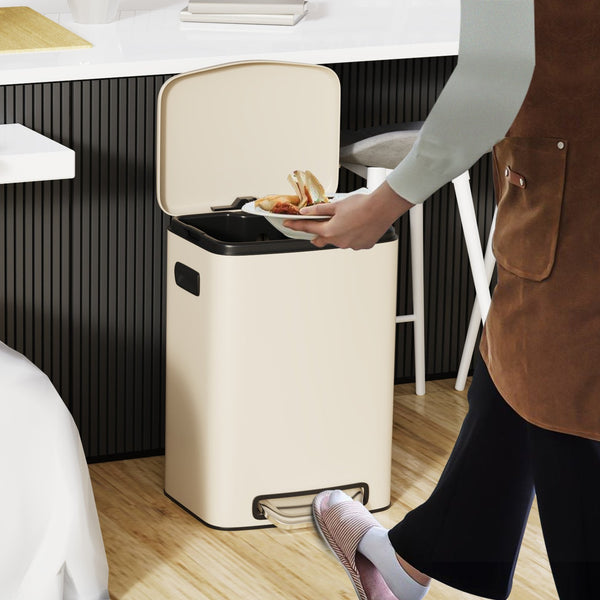 English Elm 13 13 Gallon Kitchen Foot Pedal Trash Can with Soft Close Lid, Rectangular Stainless Steel Bin for Neat Home White W1550122451