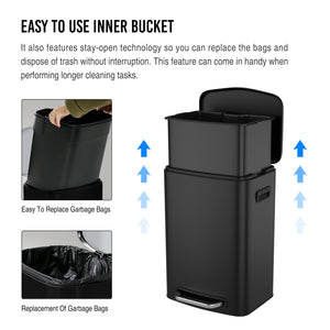 English Elm 13 13 Gallon Kitchen Foot Pedal Trash Can with Soft Close Lid, Rectangular Stainless Steel Bin for Neat Home Black W1550122450