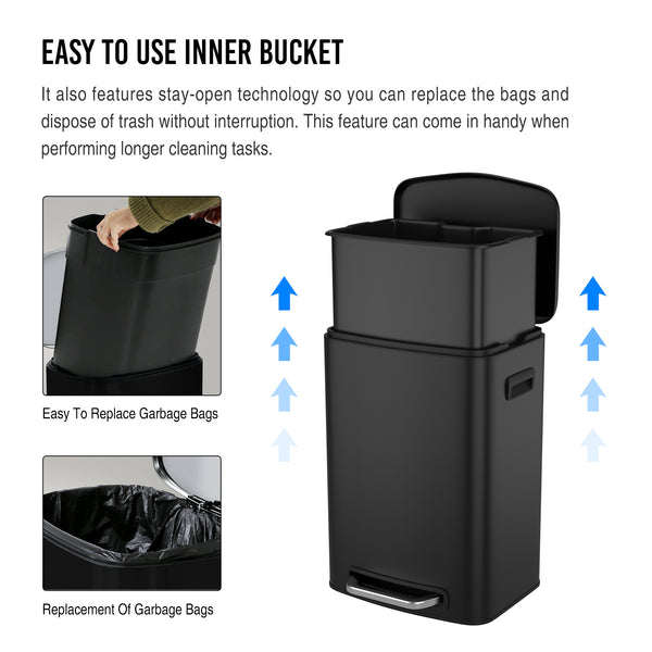 English Elm 13 13 Gallon Kitchen Foot Pedal Trash Can with Soft Close Lid, Rectangular Stainless Steel Bin for Neat Home Black W1550122450