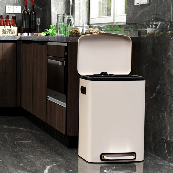 English Elm 13 13 Gallon Kitchen Foot Pedal Trash Can with Soft Close Lid, Rectangular Stainless Steel Bin for Neat Home White W1550122451