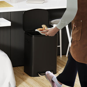 English Elm 13 13 Gallon Kitchen Foot Pedal Trash Can with Soft Close Lid, Rectangular Stainless Steel Bin for Neat Home Black W1550122450