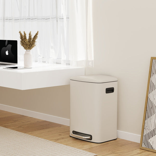 English Elm 13 13 Gallon Kitchen Foot Pedal Trash Can with Soft Close Lid, Rectangular Stainless Steel Bin for Neat Home White W1550122451