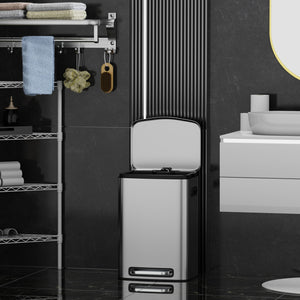 English Elm 13 13 Gallon Kitchen Foot Pedal Trash Can with Soft Close Lid, Rectangular Stainless Steel Bin for Neat Home Silver W1550122453