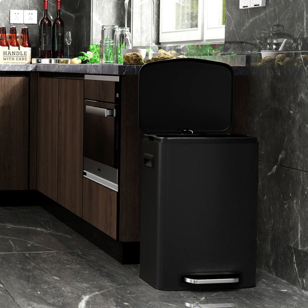 English Elm 13 13 Gallon Kitchen Foot Pedal Trash Can with Soft Close Lid, Rectangular Stainless Steel Bin for Neat Home Black W1550122450