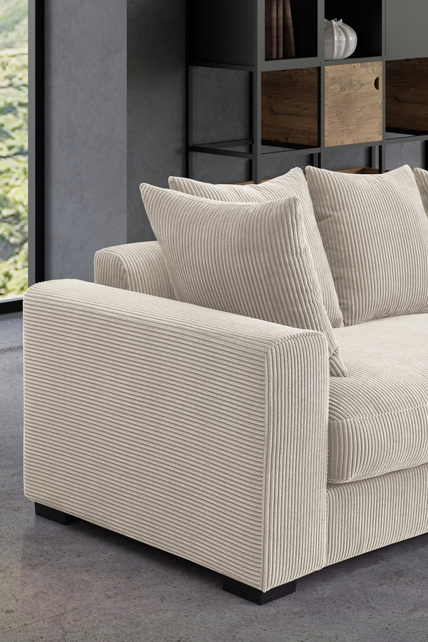 English Elm Naomi Modern 3-Piece Corduroy Sectional with Right Chaise, Loveseat Center & Six Accent Pillows Beige B102S00044