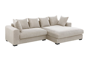 English Elm Naomi Modern 3-Piece Corduroy Sectional with Right Chaise, Loveseat Center & Six Accent Pillows Beige B102S00044