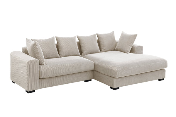 English Elm Naomi Modern 3-Piece Corduroy Sectional with Right Chaise, Loveseat Center & Six Accent Pillows Beige B102S00044