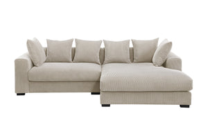 English Elm Naomi Modern 3-Piece Corduroy Sectional with Right Chaise, Loveseat Center & Six Accent Pillows Beige B102S00044