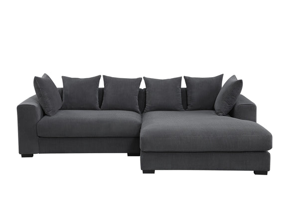 English Elm Naomi Modern 3-Piece Corduroy Sectional with Right Chaise, Loveseat Center & Six Accent Pillows Dark Gray B102S00042